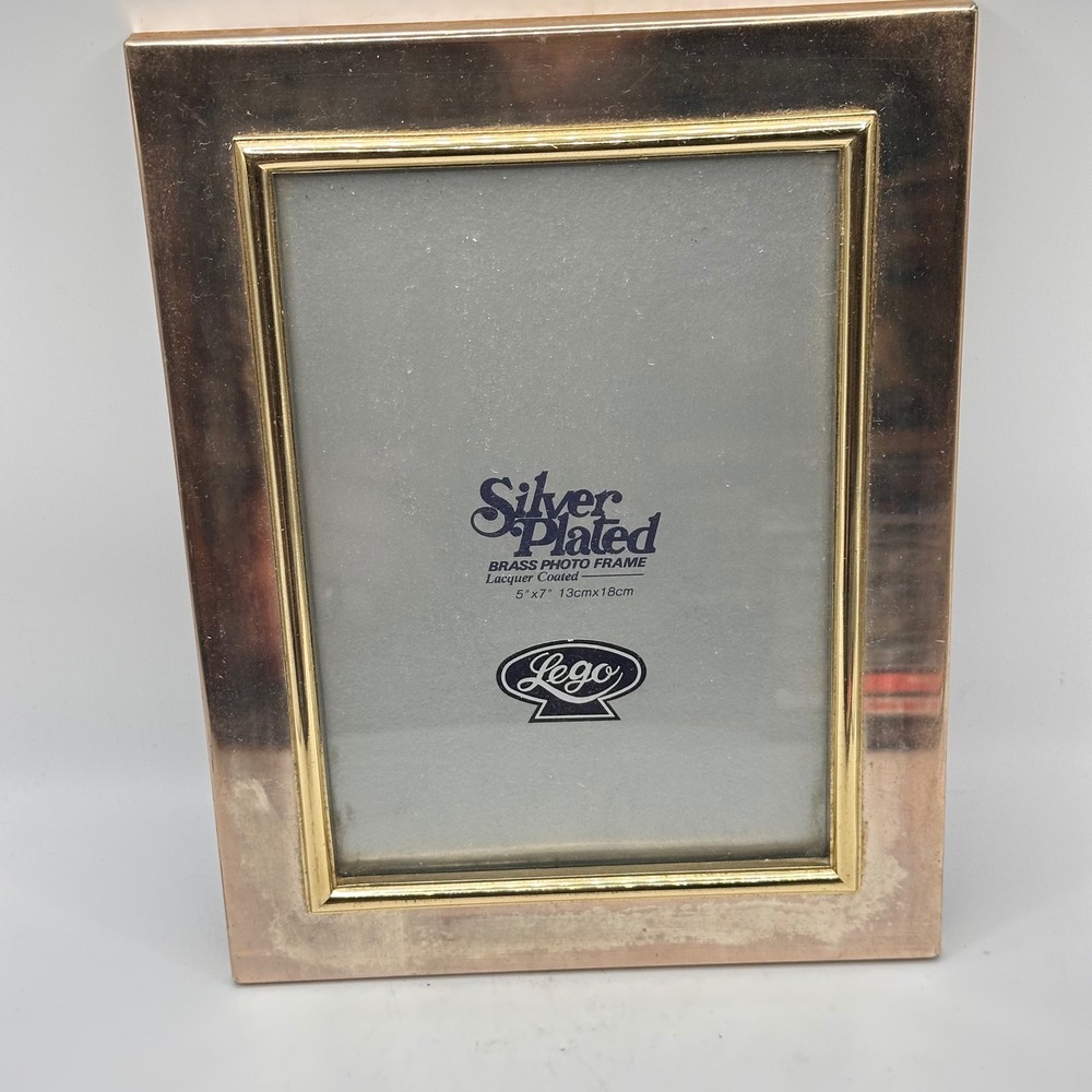 Vintage Lego Silver Plated Brass Photo Frame 5x7 Two Tone Gold Silver Tarnish